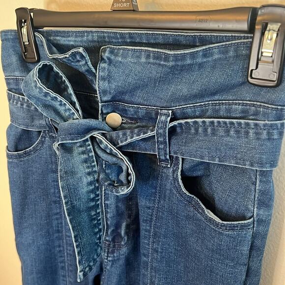 A. Calén By Flying Tomato Womens High Waist Tie Belt Flare Jeans Stretch Small - Picture 2 of 7